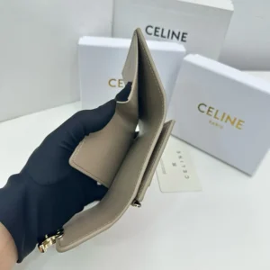Celine Women Compact Wallet with Coin Triomphe in Shiny Calfskin-Grey