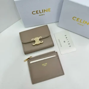 Celine Women Compact Wallet with Coin Triomphe in Shiny Calfskin-Grey