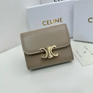 Celine Women Compact Wallet with Coin Triomphe in Shiny Calfskin-Grey