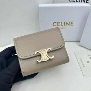 Celine Women Compact Wallet with Coin Triomphe in Shiny Calfskin-Grey