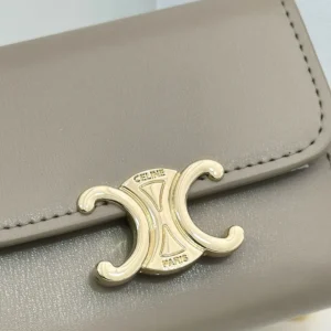 Celine Women Compact Wallet with Coin Triomphe in Shiny Calfskin-Grey