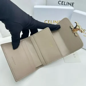 Celine Women Compact Wallet with Coin Triomphe in Shiny Calfskin-Grey