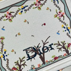 Dior Women Dioramour Small Dior Book Tote with Strap White Multicolor Revolution Flowers Embroidery