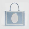 Dior Women Medium Dior Book Tote with Strap Blue Dior Oblique Embroidery with White Lace and Dior Médaillon