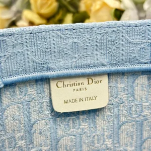 Dior Women Medium Dior Book Tote with Strap Blue Dior Oblique Embroidery with White Lace and Dior Médaillon