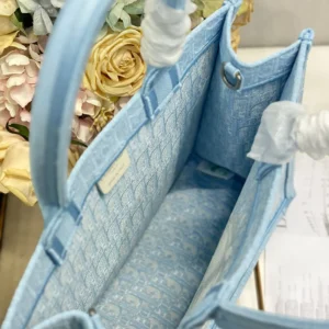 Dior Women Medium Dior Book Tote with Strap Blue Dior Oblique Embroidery with White Lace and Dior MédaillonDior Women Medium Dior Book Tote with Strap Blue Dior Oblique Embroidery with White Lace and Dior Médaillon