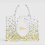 Dior Women Medium Dior Book Tote with Strap Buttercup Dior Embroidery and White Dior Médaillon