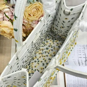 Dior Women Medium Dior Book Tote with Strap Buttercup Dior Embroidery and White Dior Médaillon