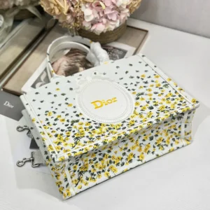 Dior Women Medium Dior Book Tote with Strap Buttercup Dior Embroidery and White Dior Médaillon
