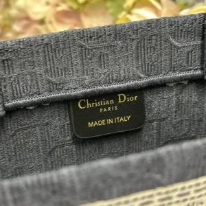 Dior Women Medium Dior Book Tote with Strap Celestial Blue Dior Oblique Embroidery with White Lace and Dior Médaillon