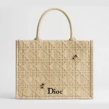 Dior Women Medium Dior Book Tote with Strap Natural Cannage Raffia-Effect Embroidery