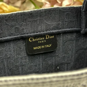 Dior Women Small Dior Book Tote with Strap Blue Dior Oblique Embroidery with White Lace and Dior Médaillon