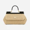 Dolce Gabbana D&G Women Elongated Medium Sicily Handbag in Crochet Raffia BB7652A