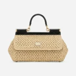 Dolce Gabbana D&G Women Elongated Medium Sicily Handbag in Crochet Raffia BB7652A