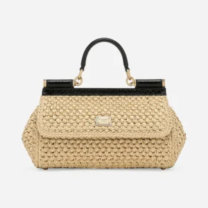 Dolce Gabbana D&G Women Elongated Medium Sicily Handbag in Crochet Raffia BB7652A