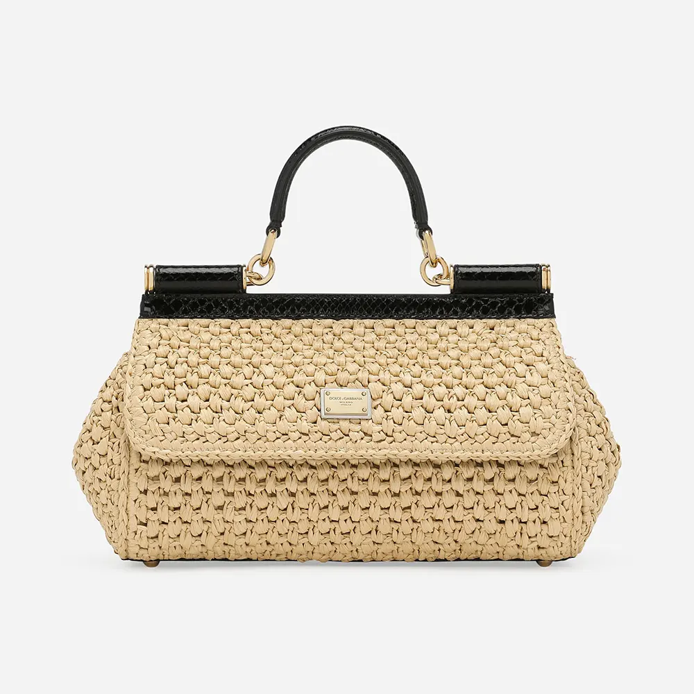 Dolce Gabbana D&G Women Elongated Medium Sicily Handbag in Crochet Raffia BB7652A 1 Dolce Gabbana D&G Women Elongated Medium Sicily Handbag in Crochet Raffia BB7652A