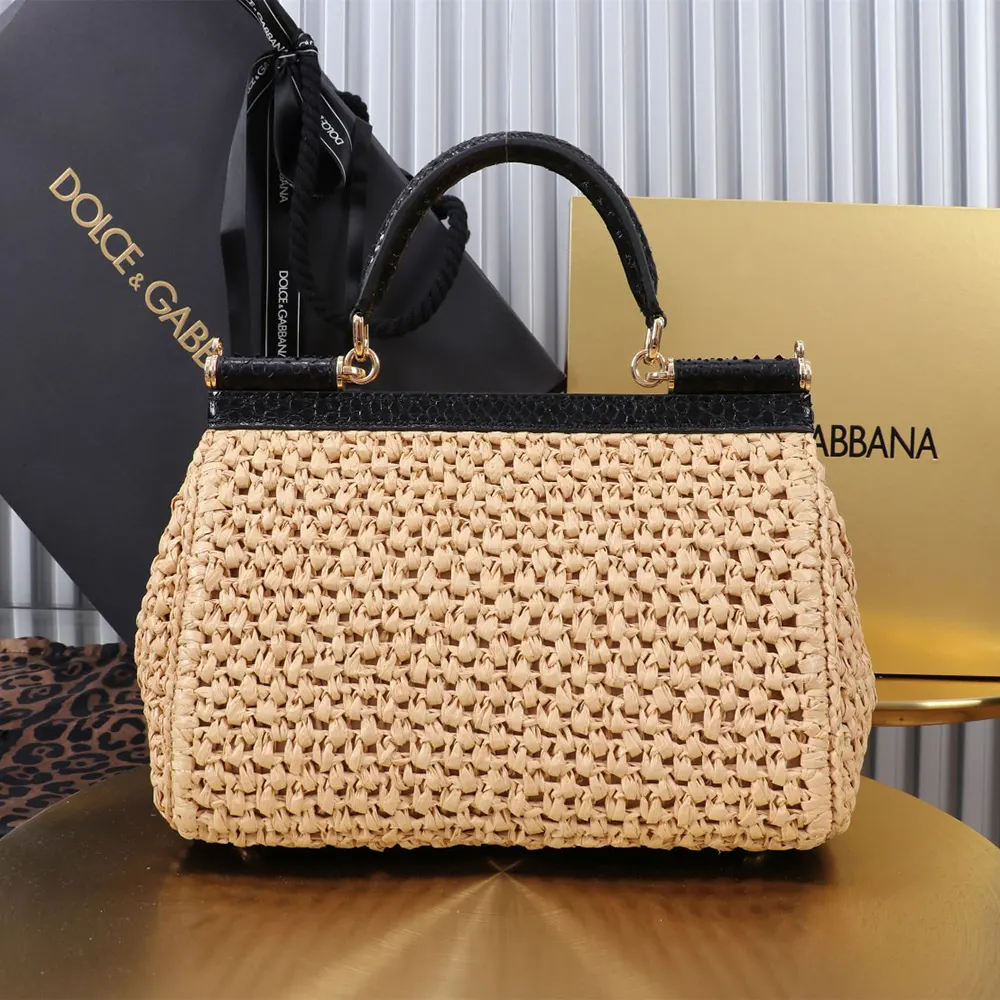 Dolce Gabbana D&G Women Elongated Medium Sicily Handbag in Crochet Raffia BB7652A 3 Dolce Gabbana D&G Women Elongated Medium Sicily Handbag in Crochet Raffia BB7652A