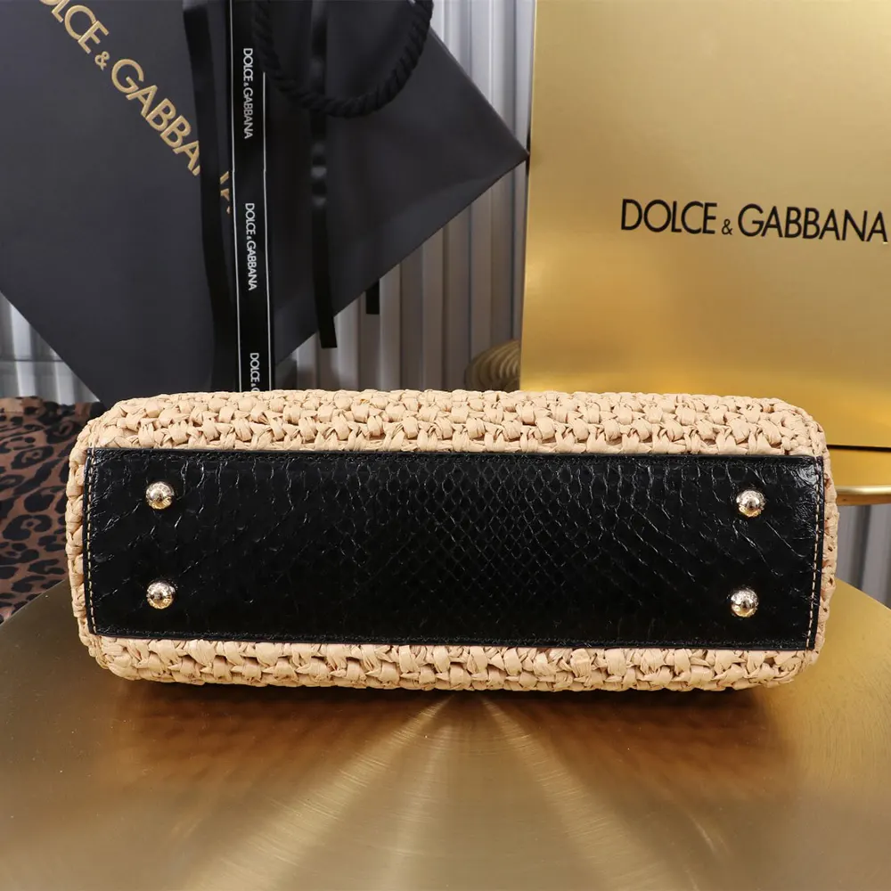 Dolce Gabbana D&G Women Elongated Medium Sicily Handbag in Crochet Raffia BB7652A 5 Dolce Gabbana D&G Women Elongated Medium Sicily Handbag in Crochet Raffia BB7652A