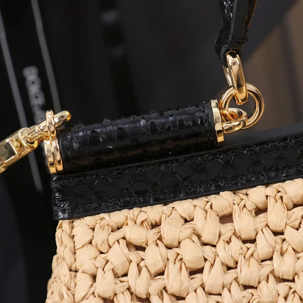 Dolce Gabbana D&G Women Elongated Medium Sicily Handbag in Crochet Raffia BB7652A 7 Dolce Gabbana D&G Women Elongated Medium Sicily Handbag in Crochet Raffia BB7652A