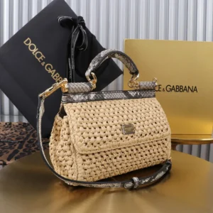 Dolce Gabbana D&G Women Mini Sicily Handbag in Crochet Raffia BB7116A
