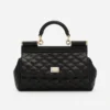 Dolce Gabbana D&G Women Mini Sicily Handbag in Quilted Nappa Leather-Black