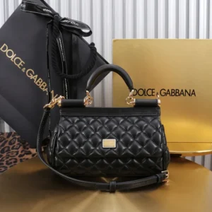 Dolce Gabbana D&G Women Mini Sicily Handbag in Quilted Nappa Leather-Black