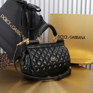 Dolce Gabbana D&G Women Mini Sicily Handbag in Quilted Nappa Leather-Black