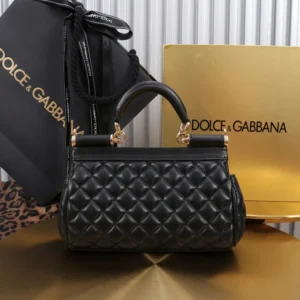 Dolce Gabbana D&G Women Mini Sicily Handbag in Quilted Nappa Leather-Black