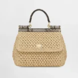 Dolce Gabbana D&G Women Small Sicily Handbag in Crochet Raffia BB6003A