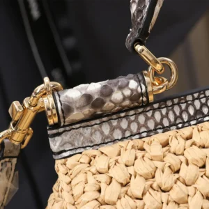 Dolce Gabbana D&G Women Small Sicily Handbag in Crochet Raffia BB6003A