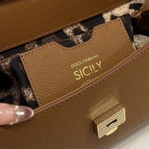 Dolce Gabbana D&G Women Small Sicily Handbag in Dauphine Calfskin-Brown