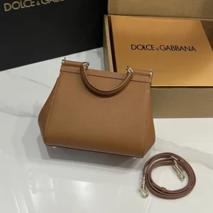 Dolce Gabbana D&G Women Small Sicily Handbag in Dauphine Calfskin-Brown