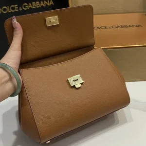 Dolce Gabbana D&G Women Small Sicily Handbag in Dauphine Calfskin-Brown