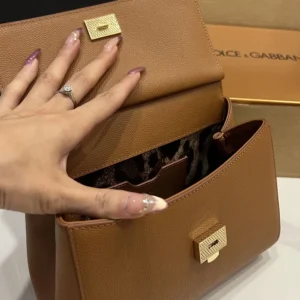 Dolce Gabbana D&G Women Small Sicily Handbag in Dauphine Calfskin-Brown