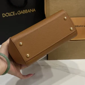 Dolce Gabbana D&G Women Small Sicily Handbag in Dauphine Calfskin-Brown