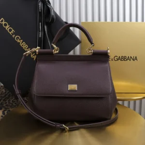 Dolce Gabbana D&G Women Small Sicily Handbag in Dauphine Calfskin-Burgundy