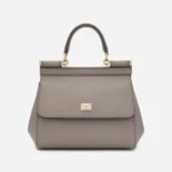 Dolce Gabbana D&G Women Small Sicily Handbag in Dauphine Calfskin-Gray