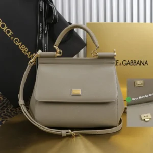 Dolce Gabbana D&G Women Small Sicily Handbag in Dauphine Calfskin-Gray