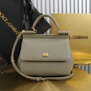 Dolce Gabbana D&G Women Small Sicily Handbag in Dauphine Calfskin-Gray