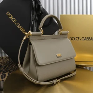 Dolce Gabbana D&G Women Small Sicily Handbag in Dauphine Calfskin-Gray