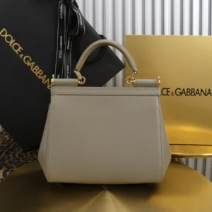 Dolce Gabbana D&G Women Small Sicily Handbag in Dauphine Calfskin-Gray