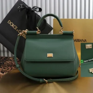 Dolce Gabbana D&G Women Small Sicily Handbag in Dauphine Calfskin-Green