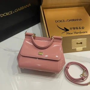 Dolce Gabbana D&G Women Small Sicily Handbag in Patent Leather-Pink