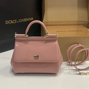 Dolce Gabbana D&G Women Small Sicily Handbag in Patent Leather-Pink