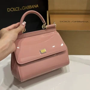 Dolce Gabbana D&G Women Small Sicily Handbag in Patent Leather-Pink