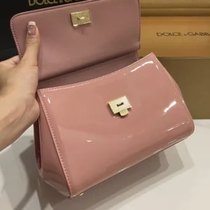 Dolce Gabbana D&G Women Small Sicily Handbag in Patent Leather-Pink