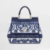 Dolce Gabbana D&G Women Small Sicily Handbag with Majolica Embroidery-Blue