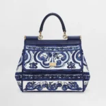 Dolce Gabbana D&G Women Small Sicily Handbag with Majolica Embroidery-Blue