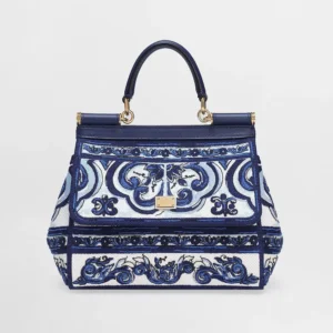 Dolce Gabbana D&G Women Small Sicily Handbag with Majolica Embroidery-Blue