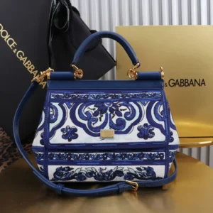 Dolce Gabbana D&G Women Small Sicily Handbag with Majolica Embroidery-Blue